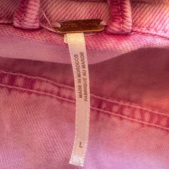 Free People  pink rumors acid wash denim jean jacket - Picture 3 of 7